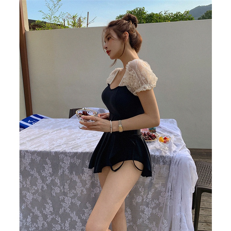 Mẫu mới 2023 bikini kèm chân váy cột dây phong cách Hàn Quốc tay ren bồng nữ tính, bộ đồ bơi, đi biển