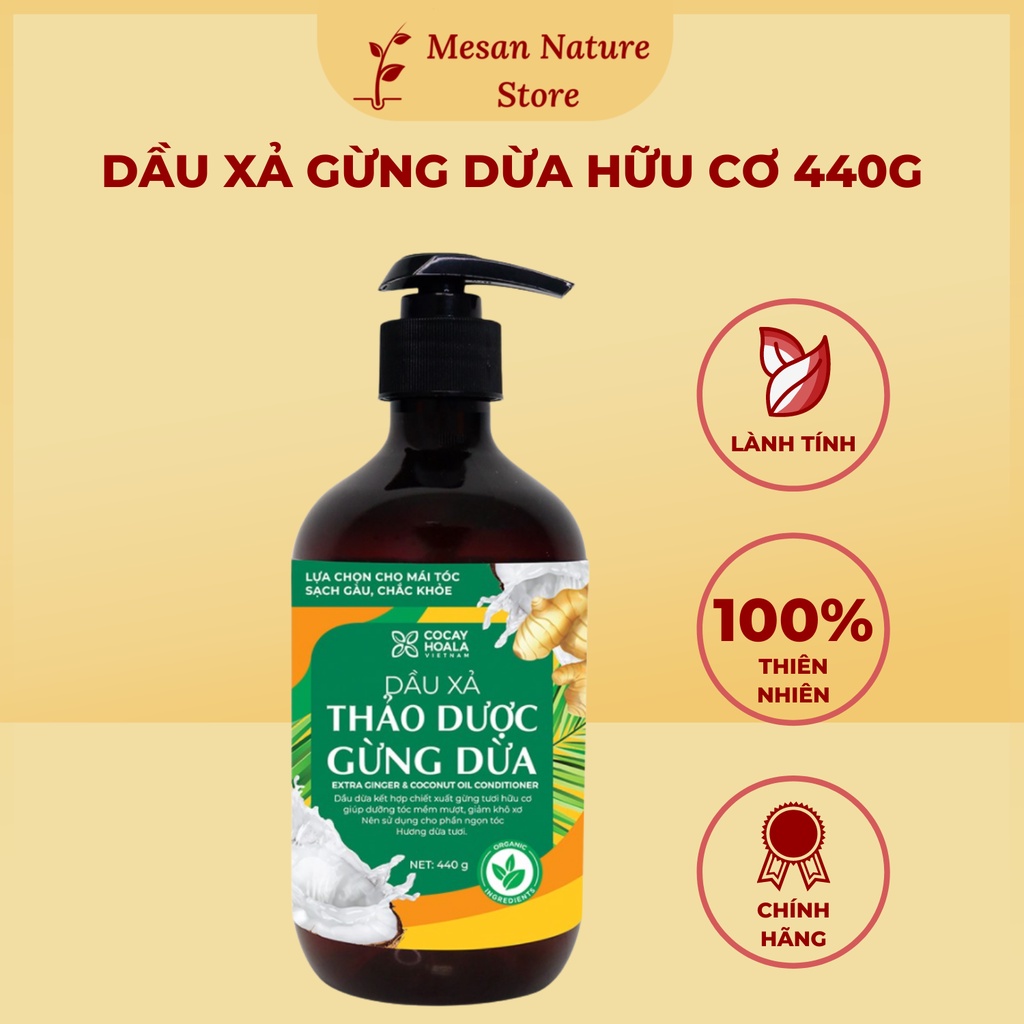 Dầu Xả Hữu Cơ Cỏ Cây Hoa Lá Gừng Dừa Cho Mái Tóc Sạch Gàu Chắc Khỏe Dưỡng Tóc Suôn Mượt 440g