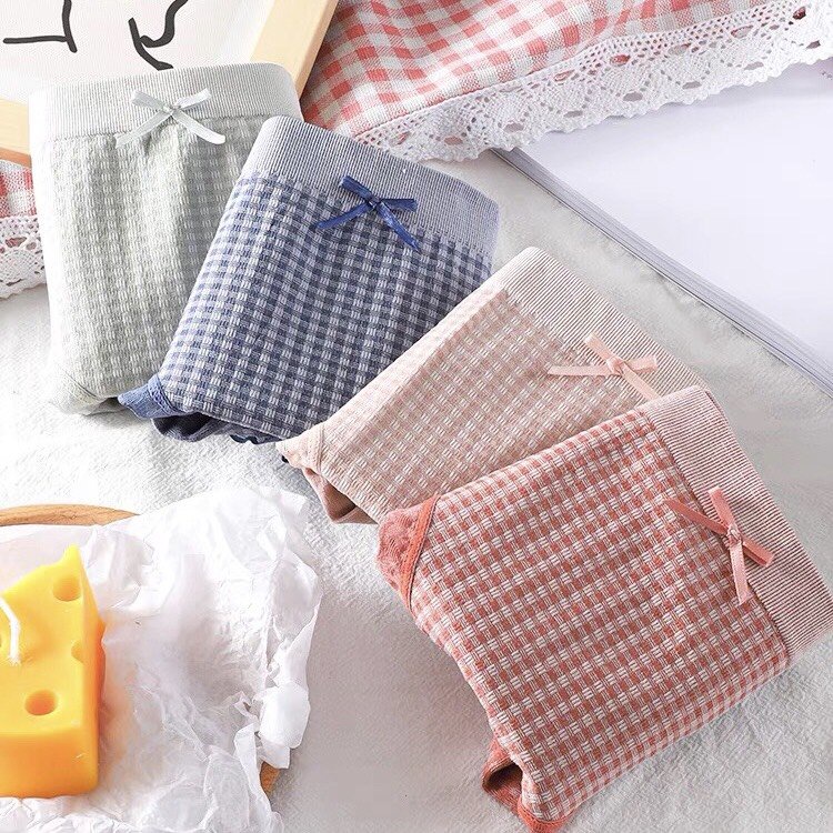 Quần Lót Cotton Caro Phố Ren Nơ Chất Liệu Dệt Kim Co Dãn 4 Chiều PINKBOUTIQUE HQ006