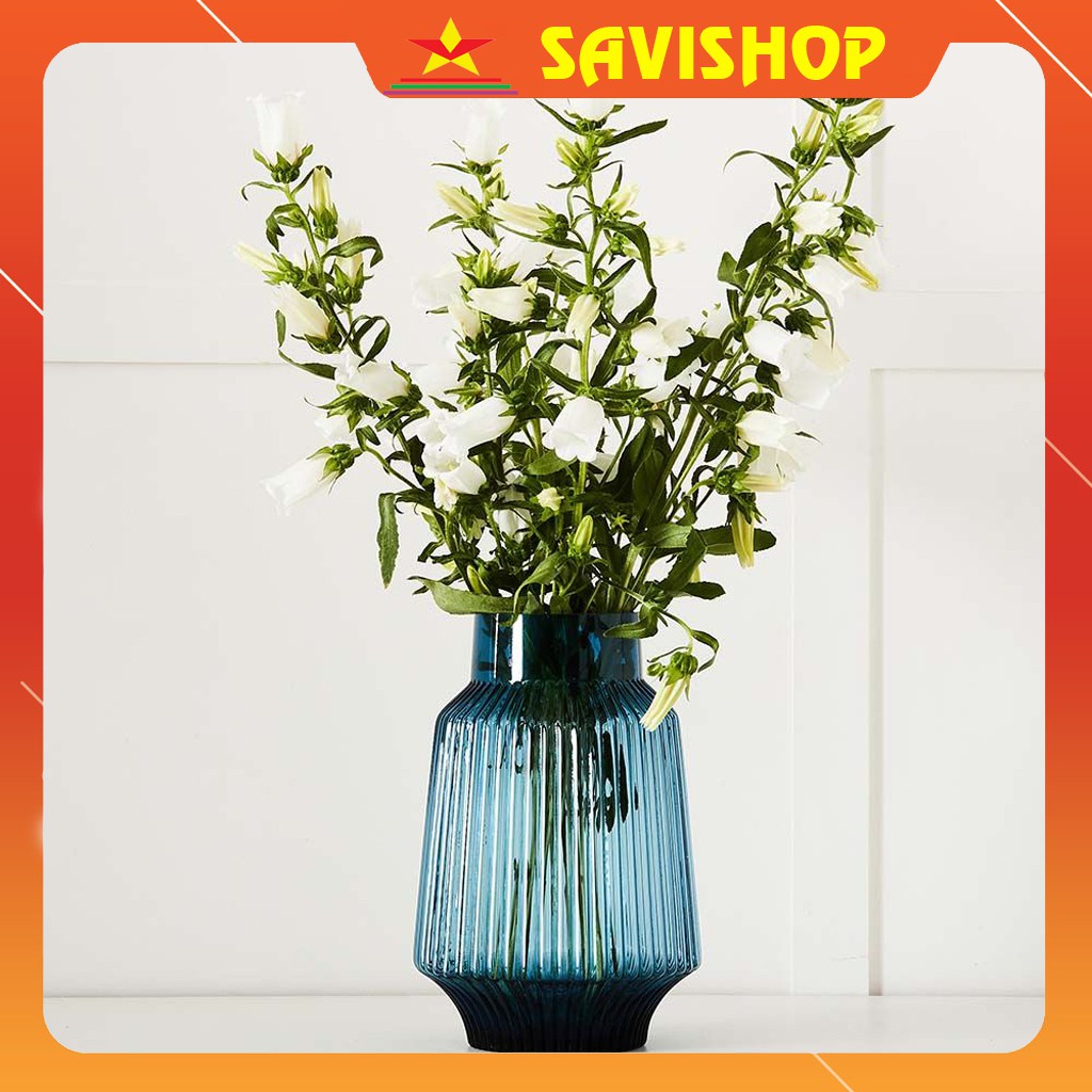 Lọ hoa thủy tinh xanh dáng đèn lồng phong cách châu Âu hiện đại | SAVISHOP