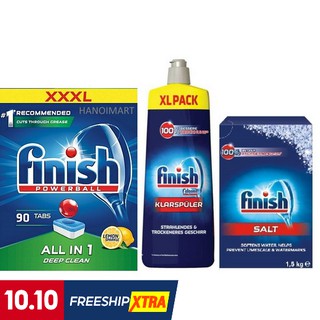 Combo Viên rửa bát finish 90 viên+Muối Finish 1.2kg+Bóng finish 750ml bộ sản phẩm đầy đủ
