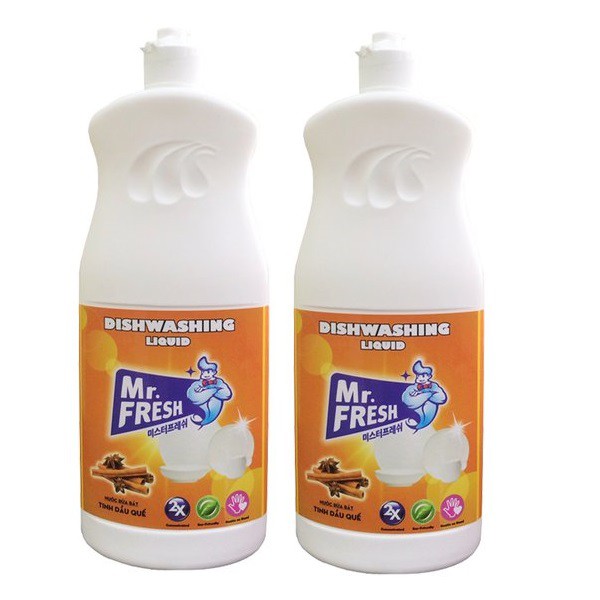 Bộ 2 Chai nước rửa bát đậm đặc Mr Fresh Hàn Quốc 820ml - Tặng Găng tay cao su siêu dai hình con hươu