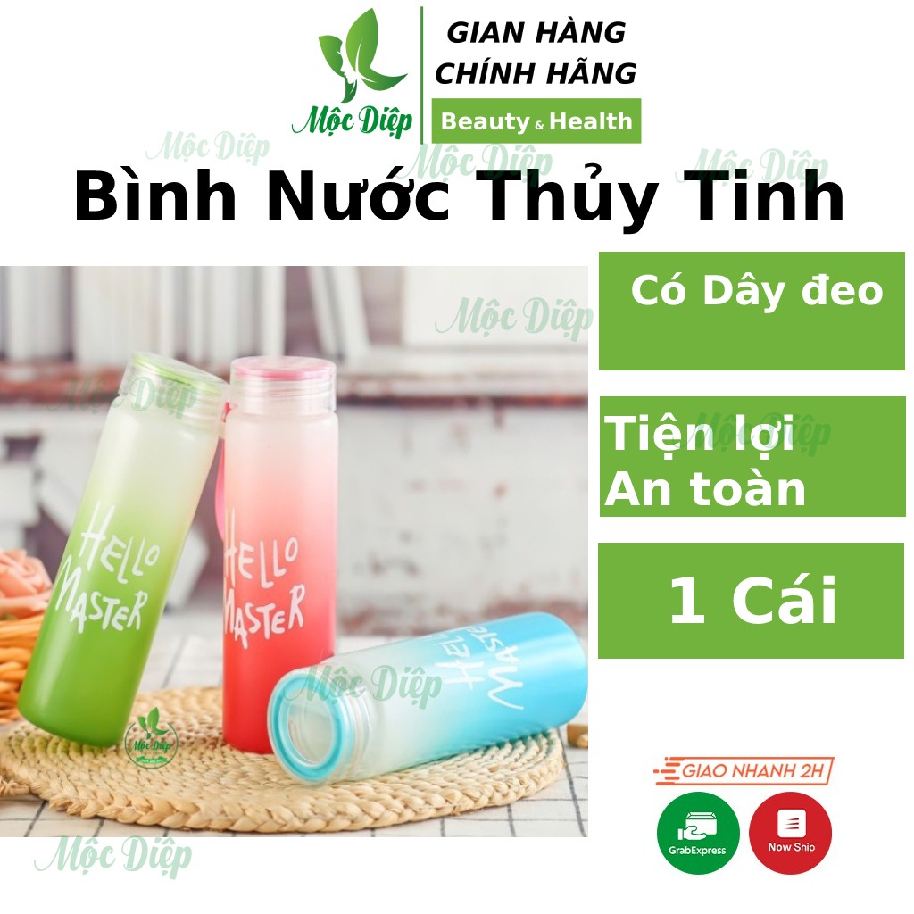 Bình đựng nước thủy tinh ❤️ Thể thao, có dây, kiểu dáng đáng yêu cute, Tiện lợi mang đi tập gym