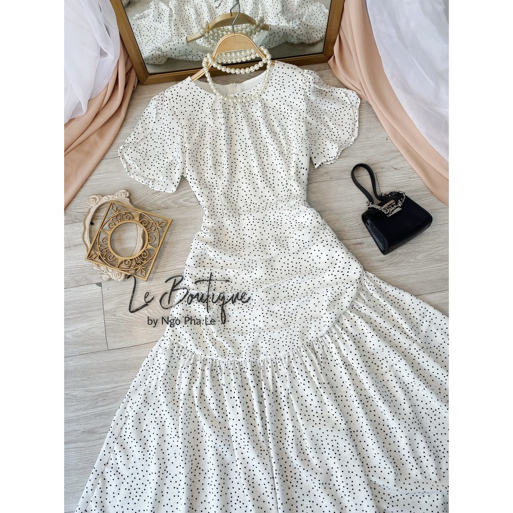 Đầm Cổ Tròn Chấm bi Maxi Dài xòe Bánh bèo, Đi làm đi chơi, du lịch, Trắng, Xanh | BigBuy360 - bigbuy360.vn