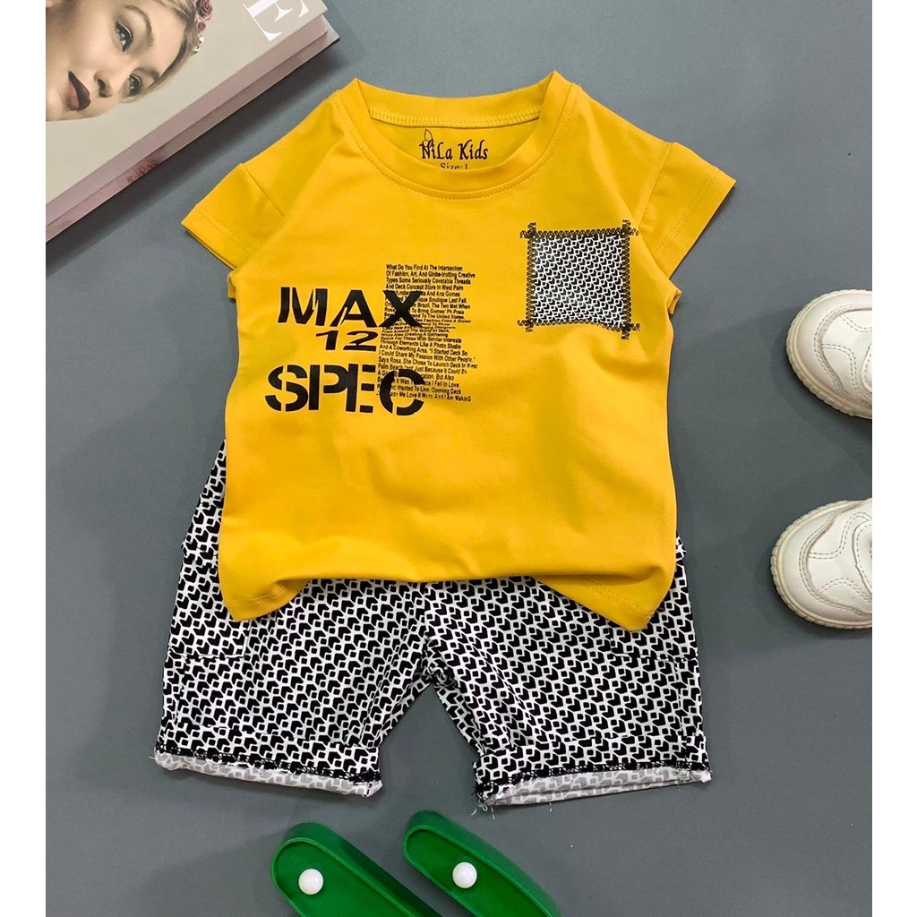 Set bộ quần áo bé trai Áo thun cotton 100% co giản 4 chiều Quần kaki thun họa tiết co giản cho bé từ 8 đến 35kg