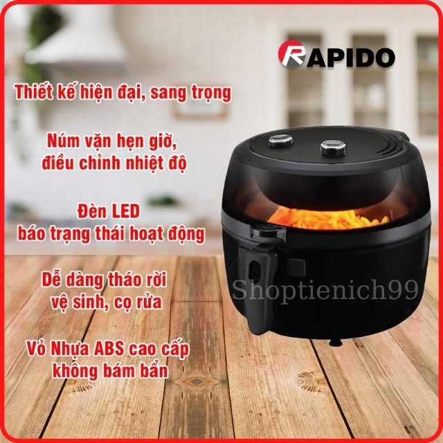 [CHÍNH HÃNG/SIÊU RẺ] Nồi Chiên Không Dầu Rapido  RAF-6.5M2 Lồng Rộng Nướng Cả Con Gà, Hàng Chính Hãng BH 12 Tháng.