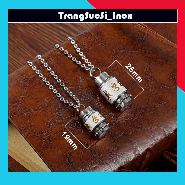 Sỉ DÂY CHUYỀN TITAN UM MANI PADME HUM HÌNH TRỤ bằng inox không đen, không gỉ - Đem lại bình an, may mắn cho người đeo