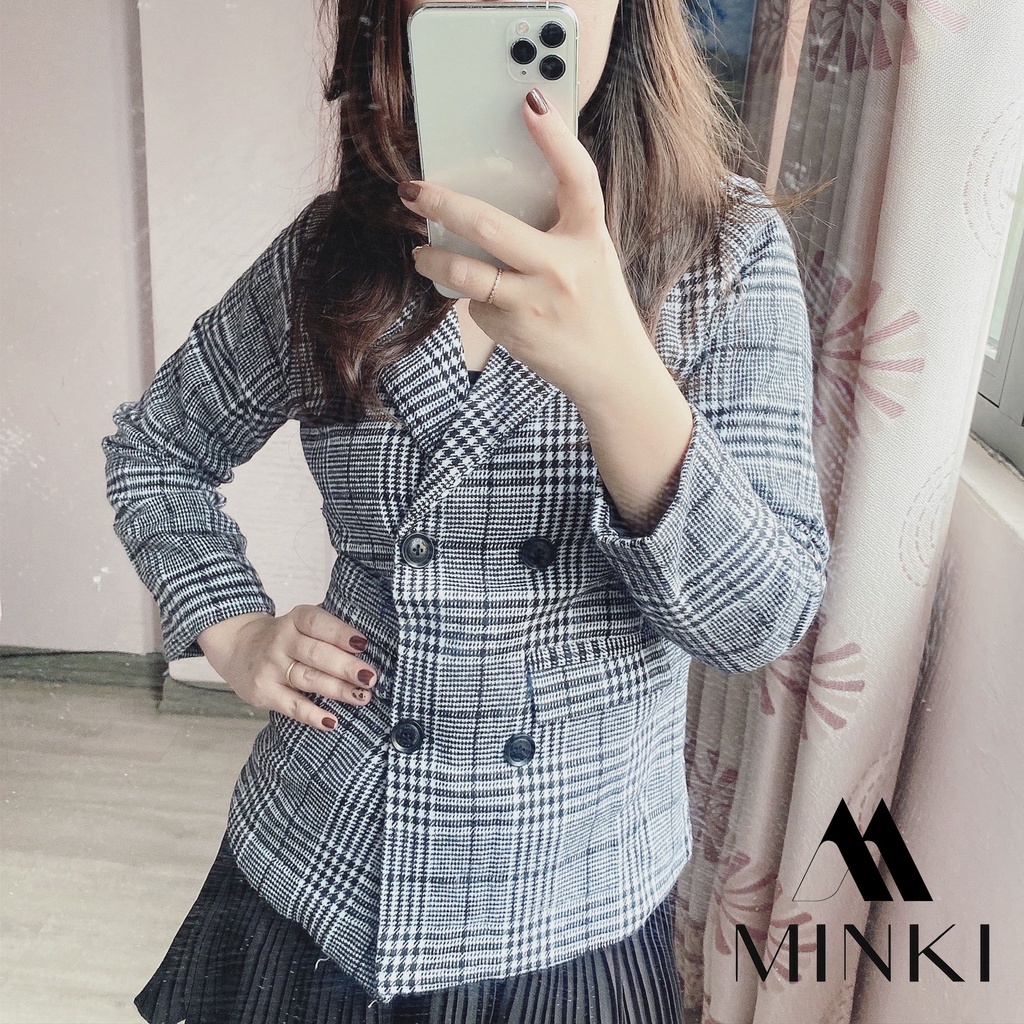 [MỚI 2021] ÁO KHOÁC VEST/BLAZER KẺ KARO SANG CHẢNH - KẺ DẠ 2 LỚP DẦY DẶN - MÀU KẺ PHỐI ĐEN TRẮNG DỄ KẾT HỢP | BigBuy360 - bigbuy360.vn