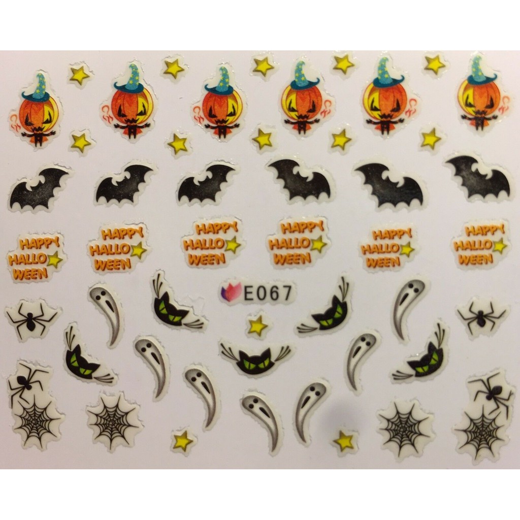 Sticker dán móng họa tiết Halloween hình con dơi , con mèo , bí ngô