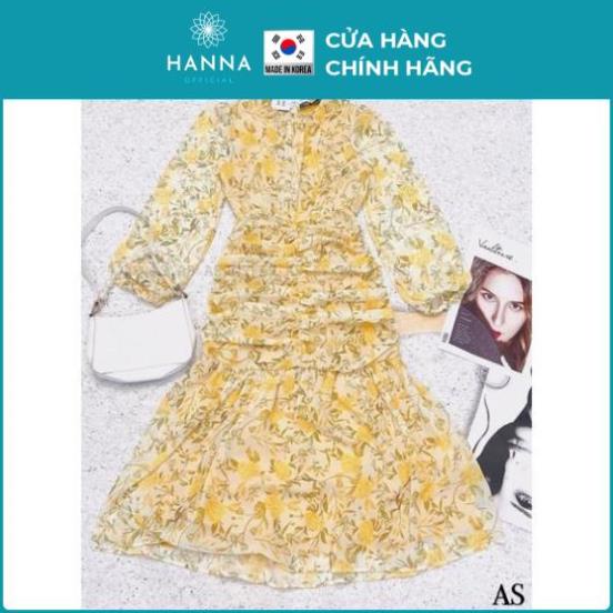 Đầm đuôi cá nhún eo tay bồng hoạ tiết hoa vàng/váy maxi hoa voan cao cấp - MOONMY - Hannah Store | BigBuy360 - bigbuy360.vn