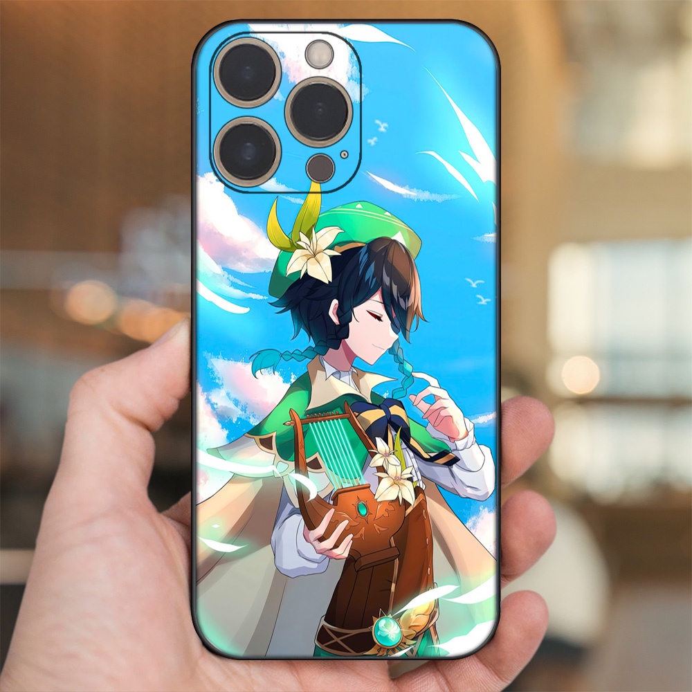 Ốp lưng iPhone 13 Pro dẻo đen cạnh vuông in hình Venti Genshin Impact