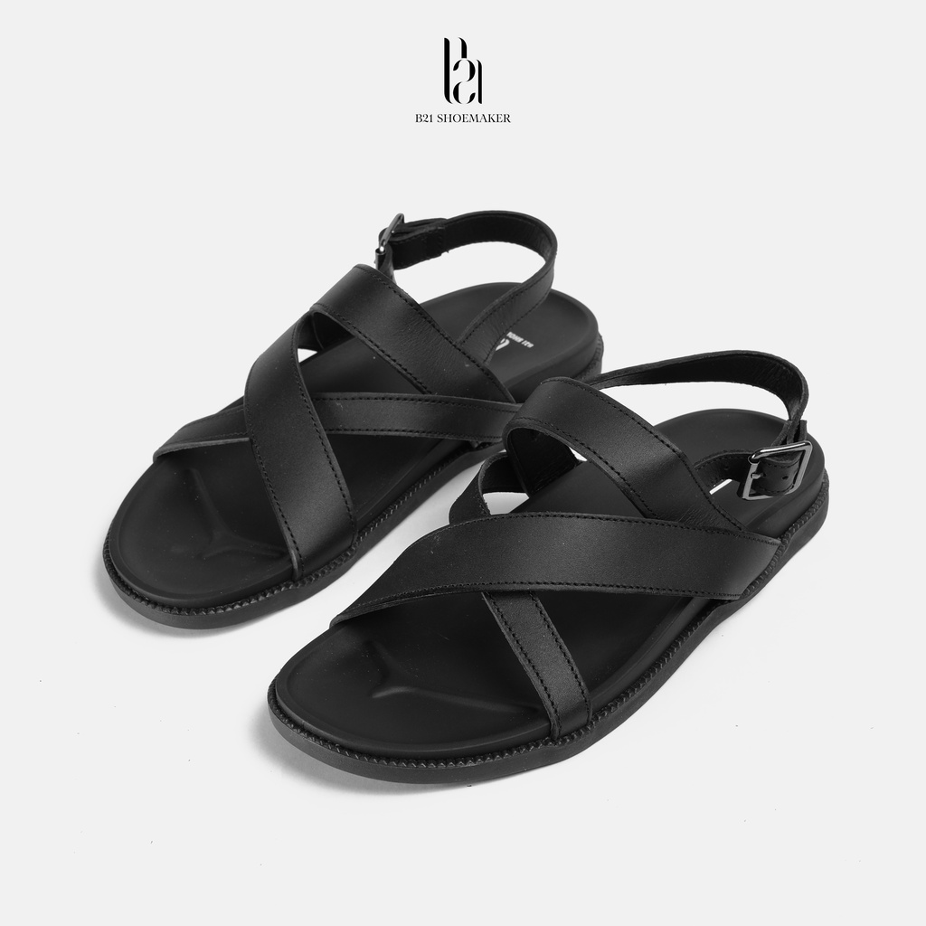Sandal Nam B21 Da Bò Thật Chống Thấm Nước Dép Quai Hậu Đế Cao Su Non Đúc Chống Trơn Trượt Phong Cách Basic Tối Giản