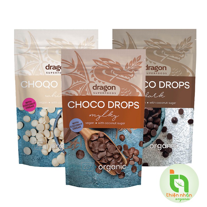 Hạt chocolate trắng/ sữa/ đen hữu cơ Dragon Superfoods 250g - white/ mylky/ dark Choco Drops