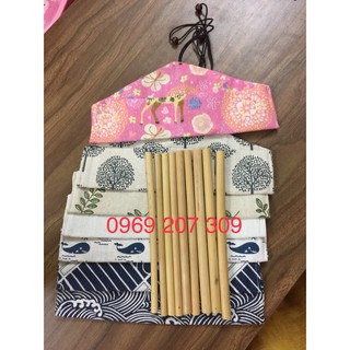 Bộ 10 ống hút tre + 1 túi vải + 1 cọ vệ sinh ống hút - bamboo straws
