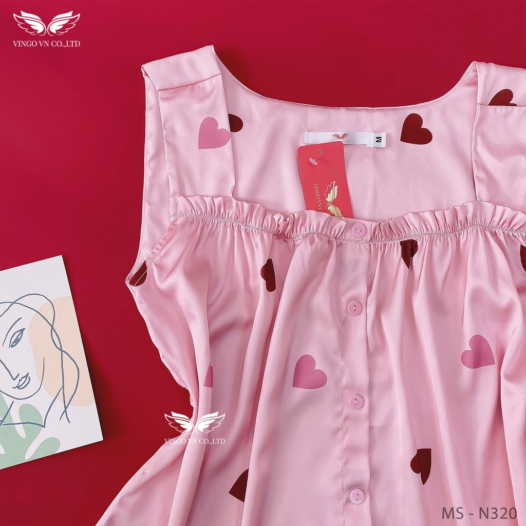 VINGO Bộ Đồ Ngủ Mặc Nhà Nữ Lụa Pháp Cao Cấp Áo Cổ Vuông Quần Cộc Bo Chun Màu Hồng N320 VNGO | BigBuy360 - bigbuy360.vn