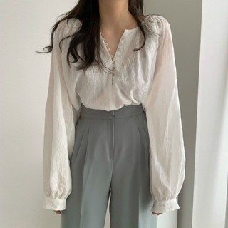 (ORDER) Áo sơ mi nữ dài tay cổ tròn cài khuy mỏng nhẹ thanh lịch vintage Hàn Quốc nhẹ nhàng (NEW 2020)