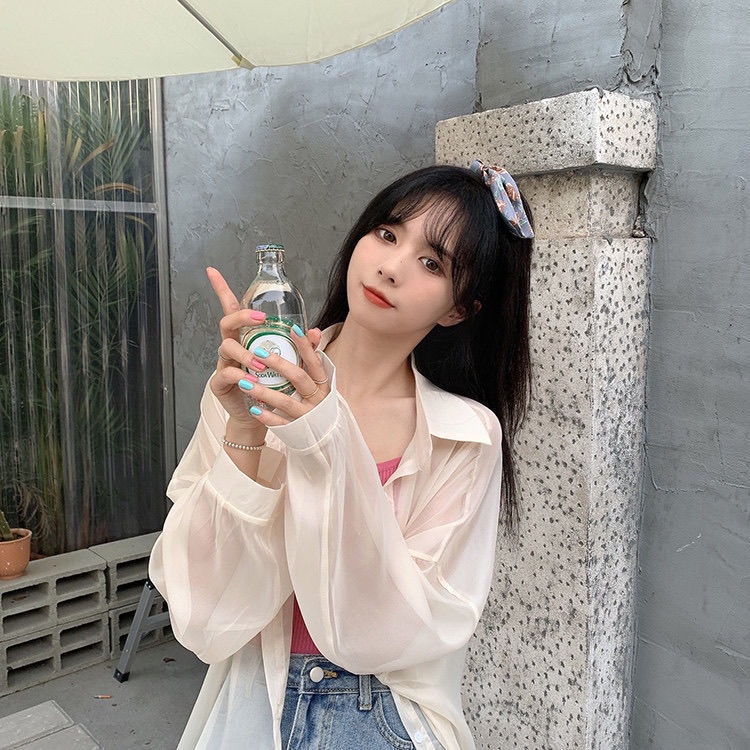 Áo Khoác Sơ Mi Chiffon Mỏng Tay Dài Màu Trơn Phong Cách Thời Trang Mùa Hè Mới Dành Cho Nữ AT1062