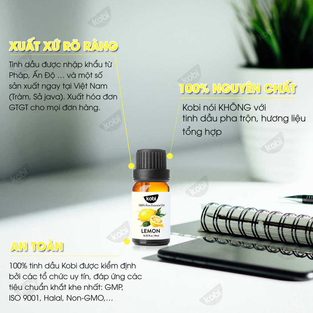 Tinh dầu Chanh Tươi Kobi Lemon essential oil giúp thơm phòng, se da, tinh thần sảng khoái - 10ml