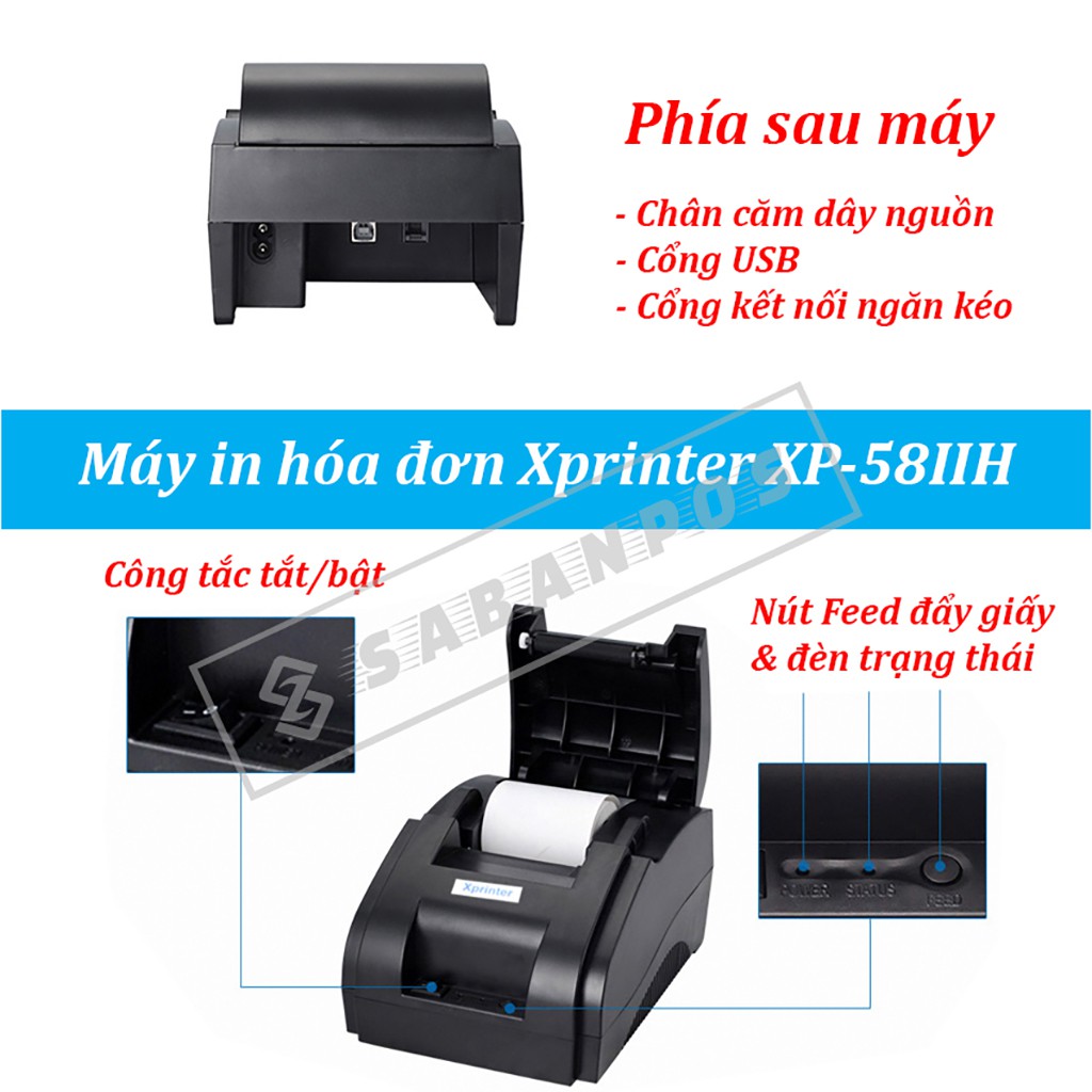 Máy in hóa đơn K58 Xprinter XP58IIH [BẢO HÀNH 12 THÁNG] + Free 5 cuộn giấy in - Sabanpos