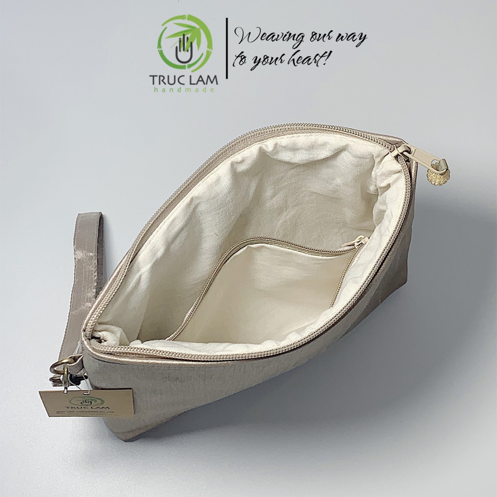 Ví Cầm Tay Đựng Ipad Clutch Vải Tafta Thêu Cành Hoa Hạt Cườm Thủ Công Cỡ Bé - Trúc Lâm Handmade