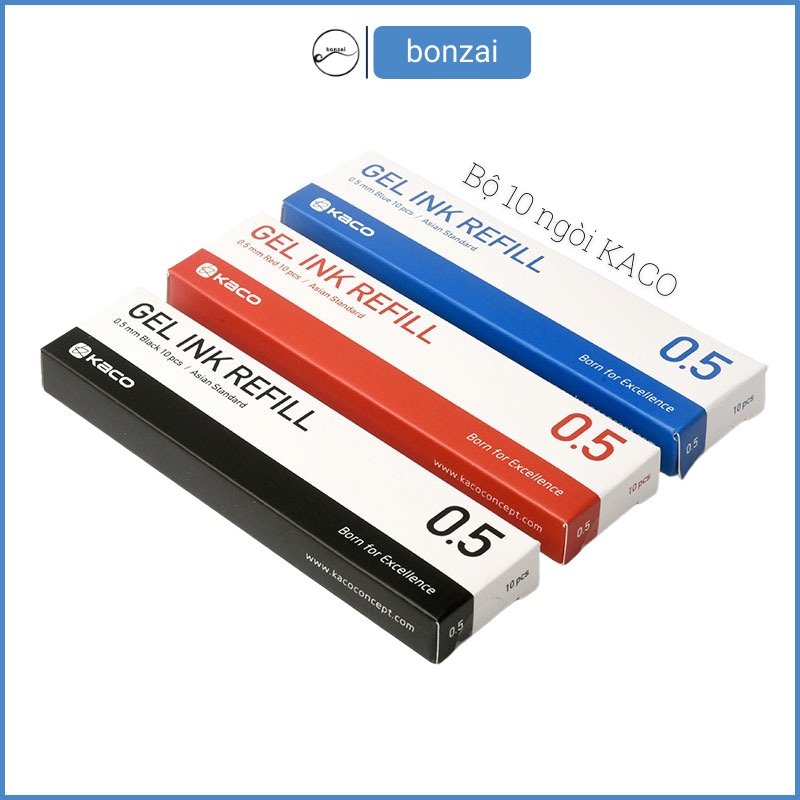 Ruột bút bi gel Kaco Pure ngòi 0,5mm ( bộ 10 ngòi).
