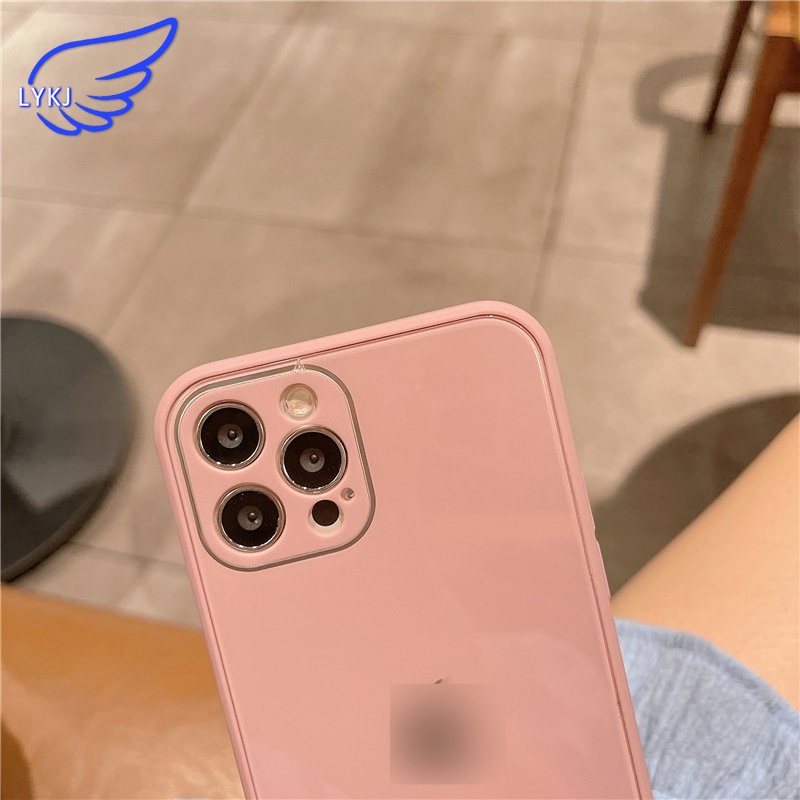 Ốp Điện Thoại Mặt Kính Viền Thẳng Chống Sốc/Thấm Nước Cho iPhone 13 11pro xs xr max 13promax 7p/8p