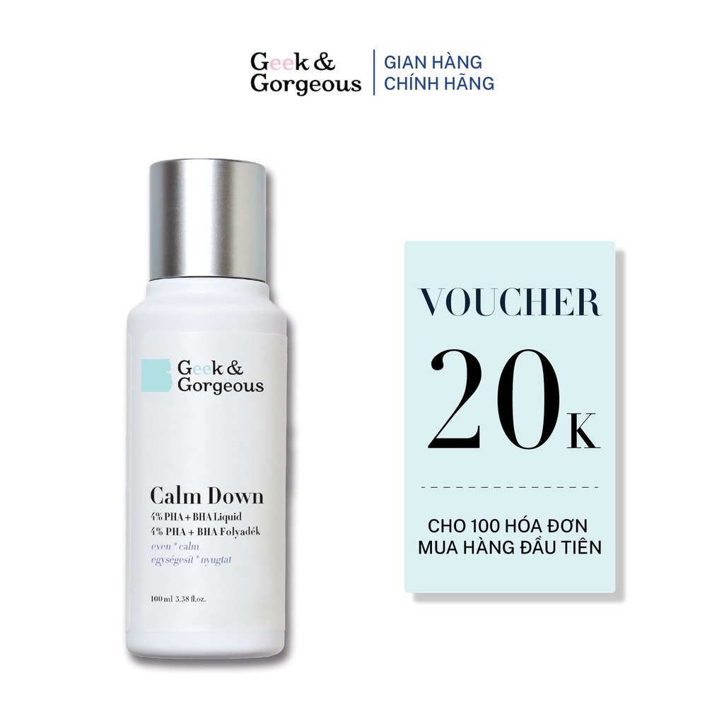 Dung Dịch Tẩy Da Chết, Làm Dịu Geek&amp;Gorgeous Calm Down 4% PHA+BHA 100ML