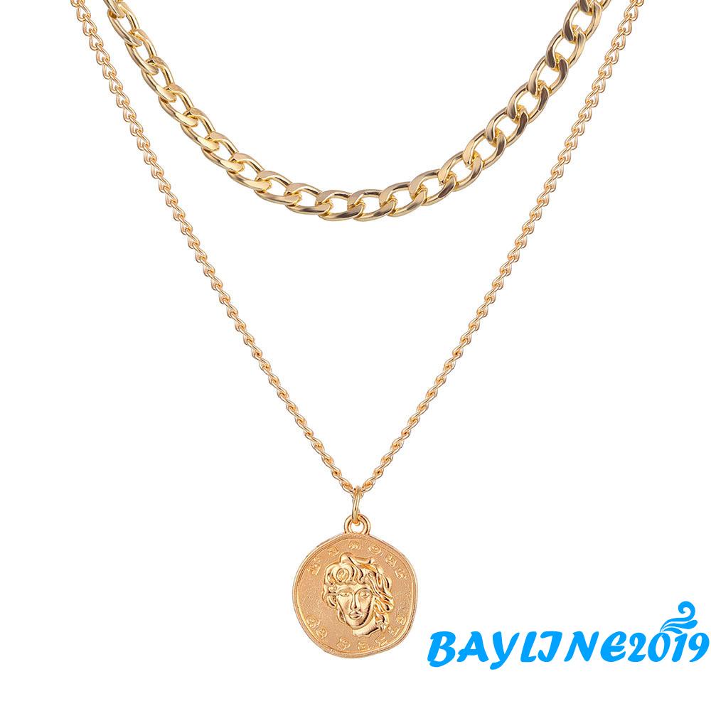 Vòng cổ Hai Lớp Mặt Hình Đồng Xu Cổ Điển Cho Nữ