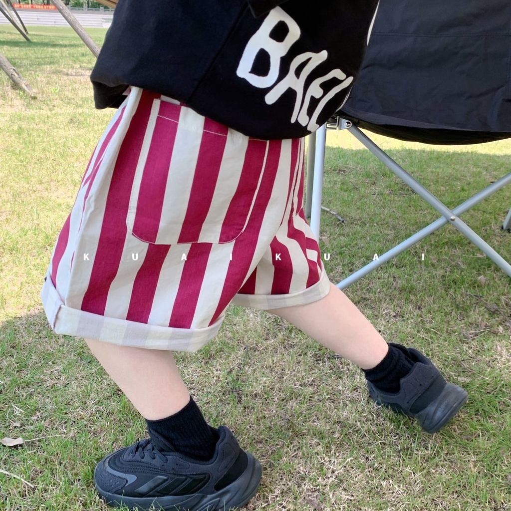 [Babycat] Hàng Có Sẵn Quần Short Kẻ Sọc Dọc Phong Cách Nhật Bản Hàn Quốc Thời Trang Mùa Hè Hàng Mới Dành Cho Trẻ Em