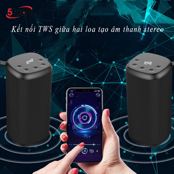 Loa bluetooth 5TECH BS2, loa mini không dây di động ngoài trời âm thanh nổi 3D cho chất lượng âm thanh sống động
