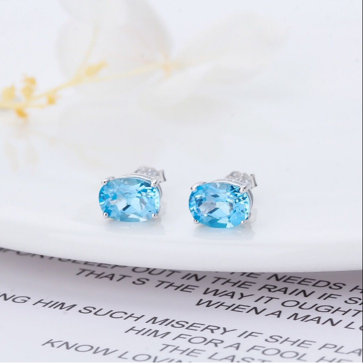 Khuyên Tai Bạc Nữ S925 Đá Xanh B1448 - Bảo ngọc Jewelry