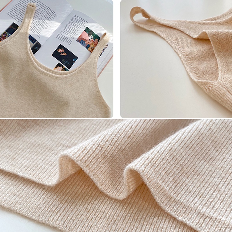 Áo Hai Dây Dệt Kim Co Giãn Phong Cách Hàn Quốc Thời Trang Mùa Hè 8 Màu Tùy Chọn