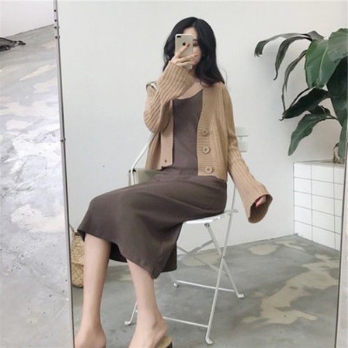 Spring and autumn new Korean women's clothing short solid languid style with knitted cardigan sweater and flared sleeve jacket