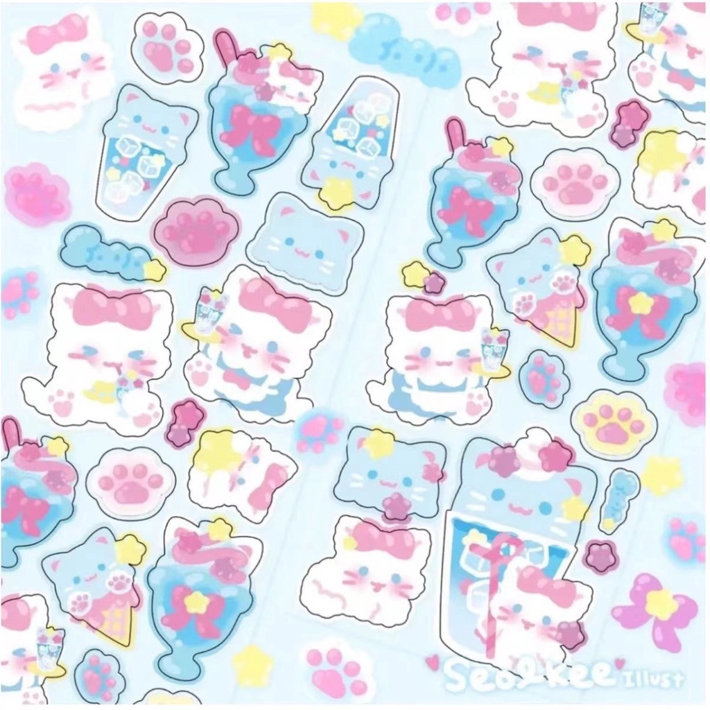 Peach 1Pcs Korean INS cartoon cat Bear fries burger sticker Journal Scrapbook Decor Sticker