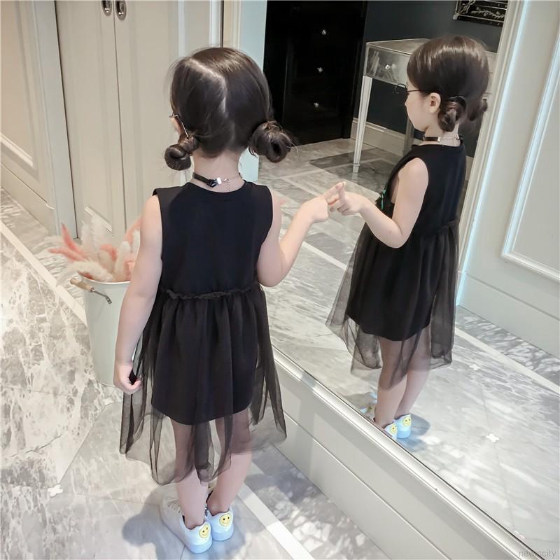 Đầm thun phối vải voan thời trang cho bé gái