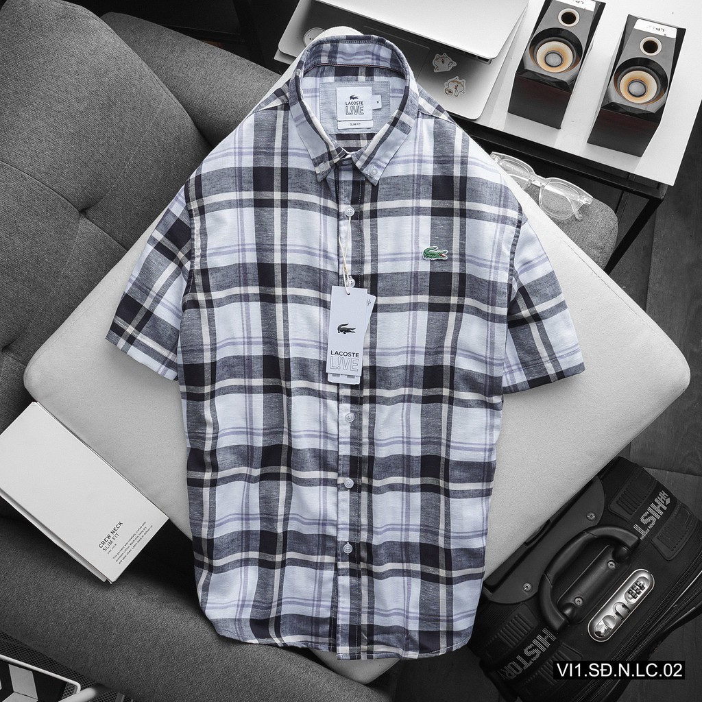 Aó sơ mi cộc tay nam Lacoste hàng VNXK cotton cao cấp thoáng mát, thấm hút,form slim fit | BigBuy360 - bigbuy360.vn