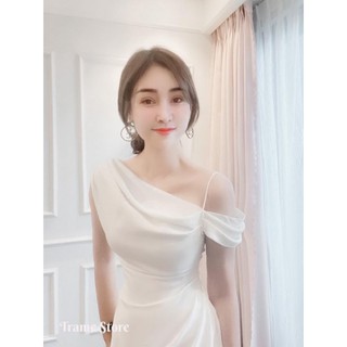 Váy lụa tiệc lệch vai