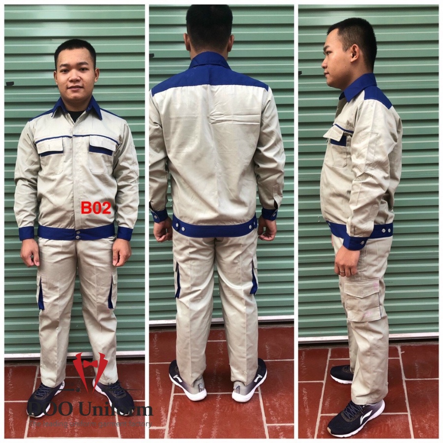 [DOO SAFETY] Bộ đồ bảo hộ lao động nam, B02 - Ghi sữa phối xanh