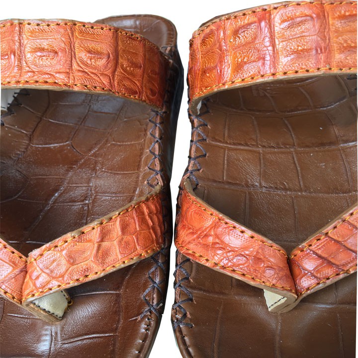 Dép nam xỏ ngón quai ngang da cá sấu  xỏ ngón màu vàng Trường Hải may viền DN1016