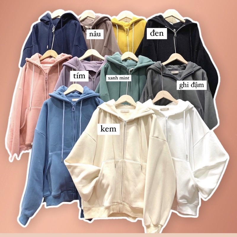 Áo zipped hoodie nỉ bông, áo khoác nỉ bông mũ rộng Bazic one | BigBuy360 - bigbuy360.vn