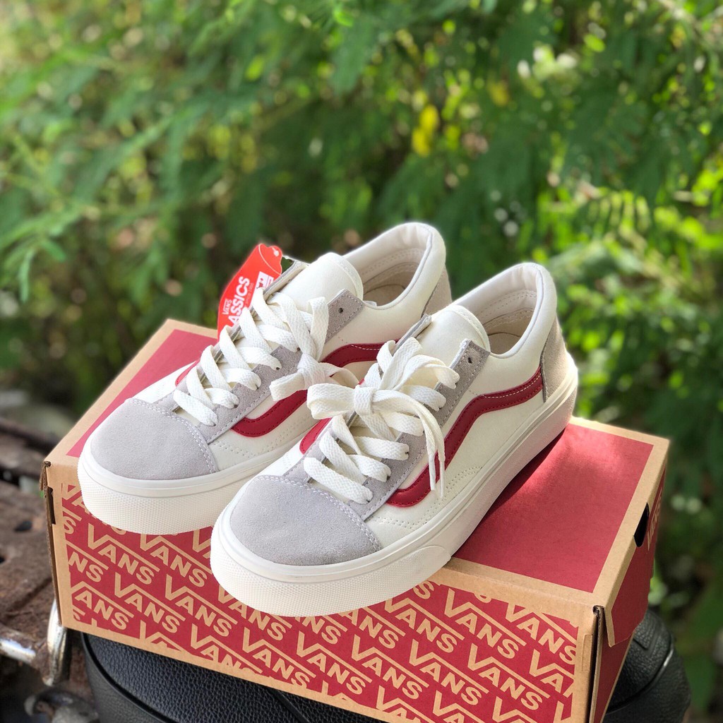 Giày Van Style 36 Trắng Sọc Đỏ Cao Cấp Nam Nữ - Giày Tốt Official