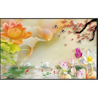 Tranh dán tường 3D vải lụa hoa sen 80 x 120cm