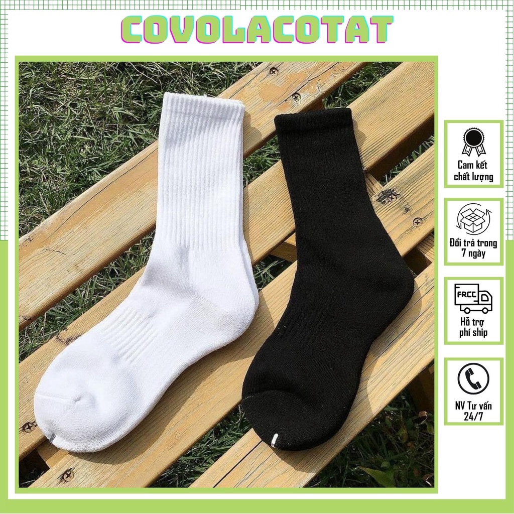 Tất Siêu cao cổ nam nữ trắng đen hàng dệt kim thể thao hàn quốc chất liệu cotton Covolacotat