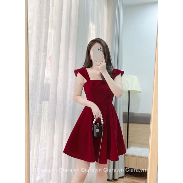Váy nhung cánh tiên tay ngắn