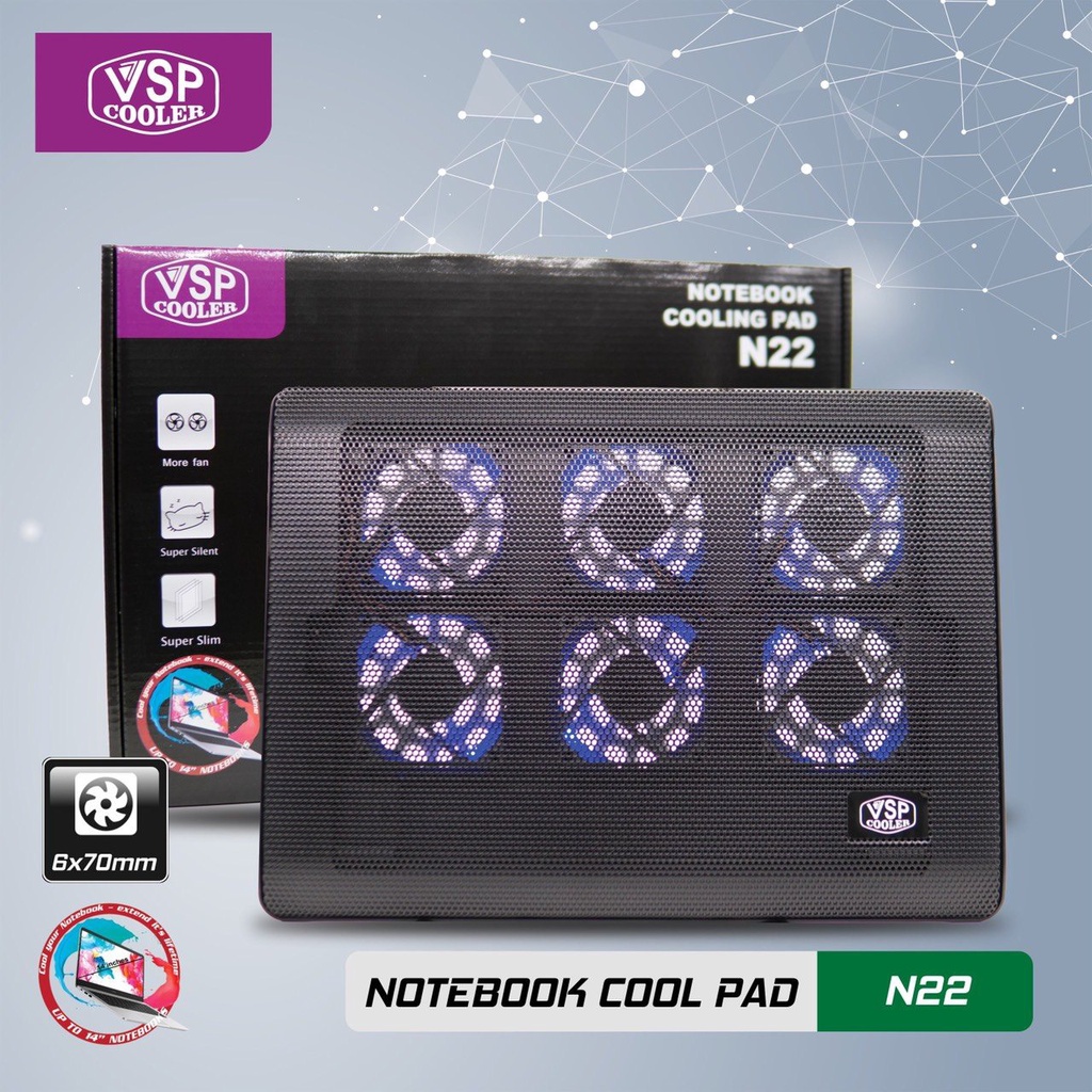 Đế quạt tản nhiệt laptop 6 fan Cool Pad VSP N22 (6*Fan 7cm ) làm mát nhanh