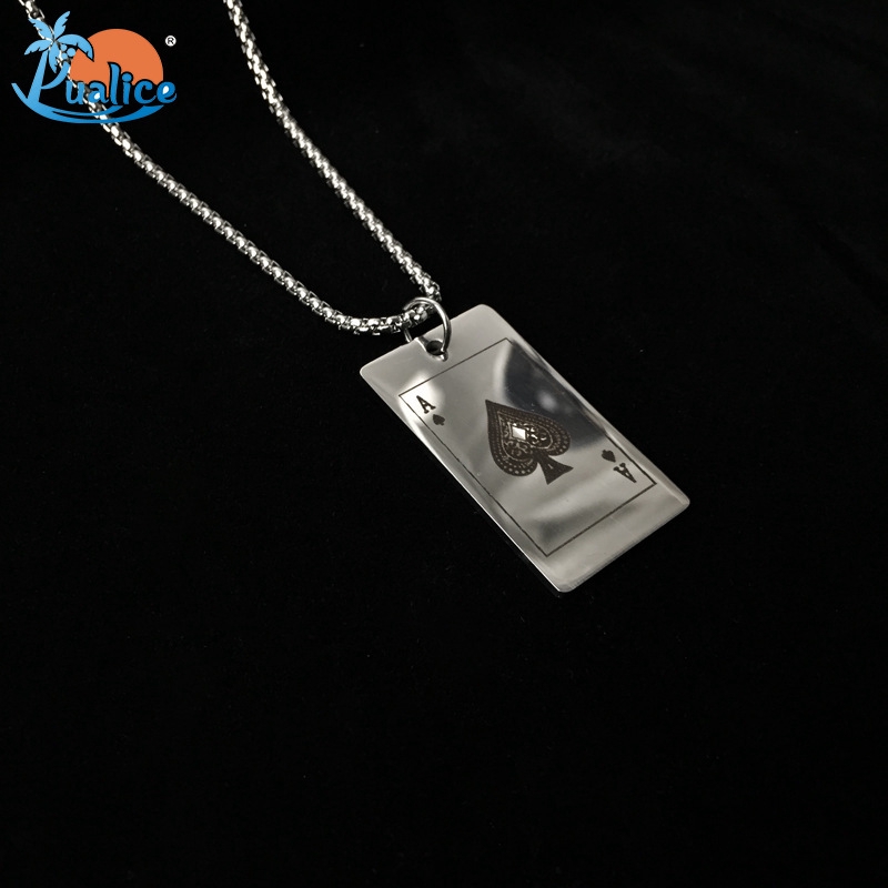 Stainless Steel Playing Card Pendant Titanium Steel Hip Hop Necklace Men and Women Street Trendy Personality Pendant Long Sweater Chain