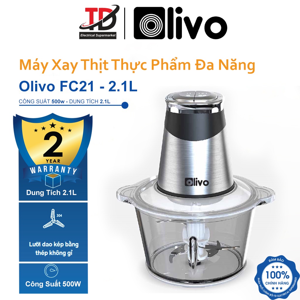 Máy Xay Thịt Olivo FC21, Dung Tích 2.1L - Công Suất 500W - Xay Thịt Làm Ruốc, Bảo Hành Chính Hãng 2 Năm