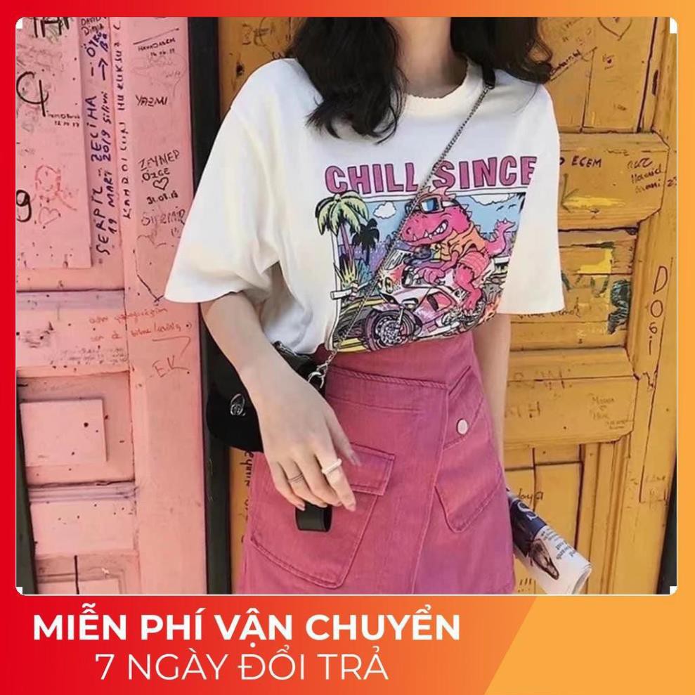 [ 𝐅𝐑𝐄𝐄 𝐒𝐇𝐈𝐏 ] Set Hoạt Hình CHILL Mix Chân Váy Kaki Hồng Nắp Túi
