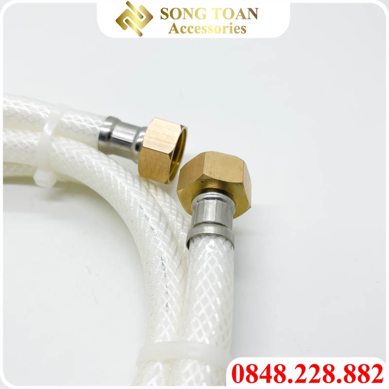 Dây Cấp Nước Dùng Cho Vòi Nước Chậu Rửa & Đầu Phun - Ống Bằng Nhựa + Tán Ren 21 Đồng Thau + Kèm Cánh Xoay Hỗ Trợ Lắp Đặt