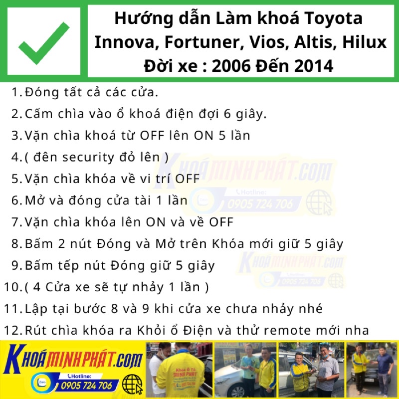 Chìa khóa xe Toyota Innova, Fortuner, Vios, Hilux, Corolla Altis